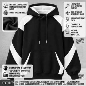Black <b>White</b> Color Block Unisex Winter Hoodie Pullover <b>Sweatshirt</b> with Drawstring Hood Front Pocket 280g Fleece Streetwear Style - Product Image 6