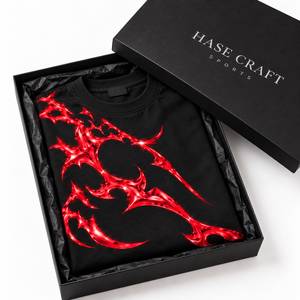 Camiseta Negra Extra Grande para Hombre, Manga Corta, Cuello Redondo, Estilo Urbano, con Estampado Tribal Rojo - Product Image 6