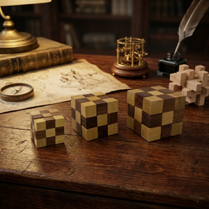 Premium Indian Rosewood Cube Puzzle Set of 3 | Handmade Wooden Brain Teaser IQ Blocks | Tabletop <b>Desk</b> Decor | Educational Gift - Product Image 3