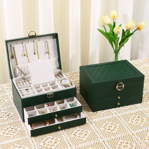 Elegant PU Leather Jewelry Storage <b>Box</b>,Multi Drawer With Lock,Home Jewelry Organizer For Earring Bracelet <b>Necklace</b> - Product Image 3