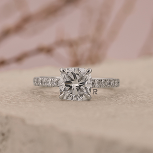 Ayla <b>Cushion</b> & <b>Round</b> Diamond Lab Grown Diamond Pave Engagement Ring 1ct 2ct 3ct 4ct 5ct Diamond Ring 14K 18K PLT950 - Product Image 1