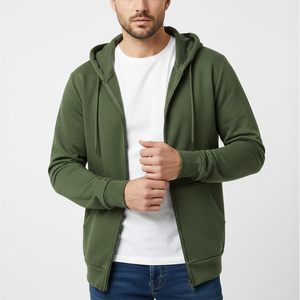 Sudadera con capucha de forro polar para hombre con cremallera, estilo otoñal, de mezcla de algodón de alta calidad, forro sólido, costuras de doble aguja, estilo personalizado con logotipo de marca - Product Image 1