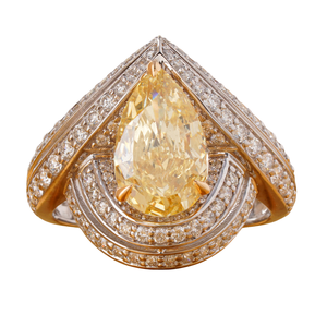 Bague fantaisie en diamant de laboratoire taille poire jaune, or 14 carats et platine, bijou de couleur spectaculaire, clarté VS1 VVS2 - Product Image 1