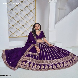 New Arrival Art Silk with Stripe-Pattern Embroidered <b>Lehenga</b>-Choli Set Collection <b>Woman</b> Fashion Manufacturer Supplier from India - Product Image 1