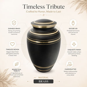 Black Brass Cremation Urn <b>for</b> Human <b>Ashes</b> with Gold Accents Secure Threaded Lid Handcrafted Memorial Funeral <b>Keepsake</b> Burial Urn - Product Image 5