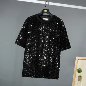 T-shirt imprimé à manches courtes pour femme, avec logo scintillant, design brillant, mode urbaine, haut confortable style streetwear - Product Image 2