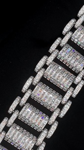 26mm Lab Grown diamond <b>Bracelet</b> <b>Solid</b> 10K Gold 925 <b>Silver</b> Baguette and Round VVS1 Iced Out Wristwear Pass Diamond Heavy Custom - Product Image 5