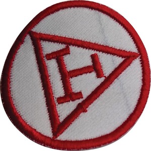 Circular Red Embroidered Eco-Friendly Nonwoven Felt <b>Patch</b> with Triangle Symbol <b>Sew</b>-<b>On</b> Fabric Applique for Gifts - Product Image 2