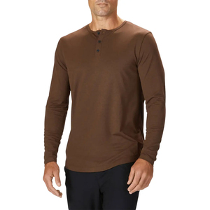 Camiseta de Manga Larga para Hombre, Cuello Redondo, Color Marrón, Corte Ajustado, Tejido de Punto, Estilo Casual - Product Image 1