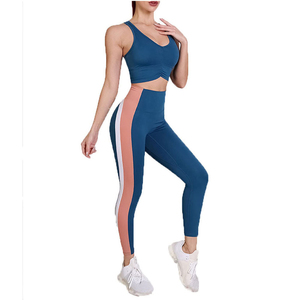 Premium Quality Durable Spandex/Nylon Women Yoga Set with Elastic Waist Solid Pattern Front Logo-2 Piece Set - Product Image 2