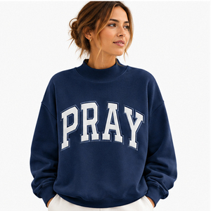 Sweat-shirt rose oversize à col ras du cou avec imprimé lettres 'Pray', sweat-shirt à col montant pour femme, imprimé graphique oversize, col haut - Product Image 2