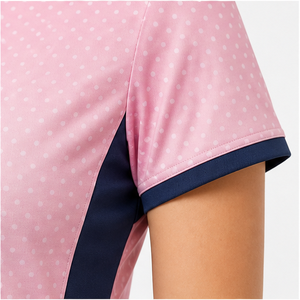 Polo Personalizado para Mujer en Rosa Marino con Bloques de Color y Micro Puntos, de Secado Rápido, Transpirable, Manga Corta, Uniforme de Golf de Alto Rendimiento WPS-0786 - Product Image 6