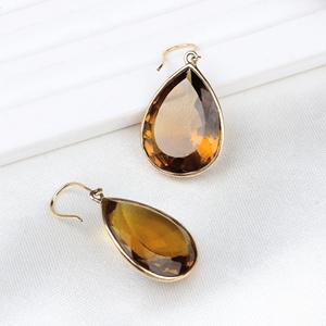 Pendientes Colgantes de Oro Amarillo Sólido de 18K con Cuarzo Natural en Forma de Pera y Engaste de Bisel, Joyería Fina, Memoria Jewels, Venta al por Mayor - Product Image 2