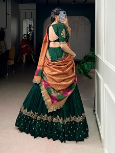 New Launching Festival Vichitra <b>Sequins</b> and Thread Embroidery Work Stretchable Wrinkle Free Wedding Lehenga Choli - Product Image 5