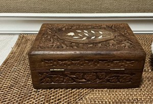 Low Cost Handmade Wooden Treasure <b>Box</b> for Precious Keepsakes, Jewelry, Coins and <b>Memories</b> with Artistic Carved Design - Product Image 2