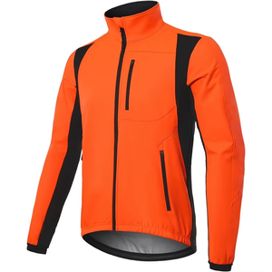 <b>Men's</b> Orange Windproof Quick Dry 100% Polyester <b>Cycling</b> <b>Jacket</b> Full Sleeve Color Blocked Softshell Outdoor Sport Coat 100g - Product Image 1