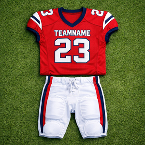 Conjunto de Uniforme de Fútbol Americano Personalizado, Jersey Rojo, Pantalones Blancos, Impresión Sublimada, Cuello en V, Manga Corta, Absorbe la Humedad, para Hombre Adulto - Product Image 4