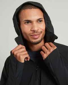 Men's <b>Black</b> <b>Fleece</b> Jacket Stand Collar Zipper Closure Hooded Casual Solid Color Polyester Autumn Wear Regular Fit - Product Image 5