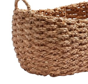 Custom Made Fringe Decorated Water Hyacinth Basket Handcrafted Storage Laundry <b>Hamper</b> Bin with Upright Handles <b>Box</b> Style - Product Image 4