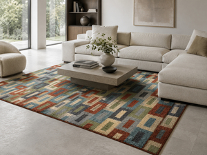 Tapis en laine moderne à poils épais, tufté à la main, antidérapant, écologique, avec bordure décorative florale multicolore personnalisée - Product Image 6