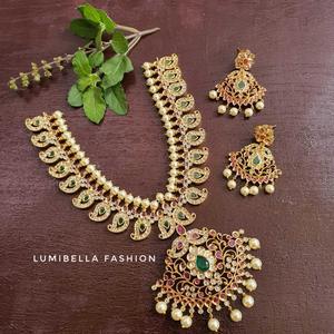 Fine Jewelry Set 1 Gram 24K Gold Plated Necklace & Earrings with Pearls - Product Image 3