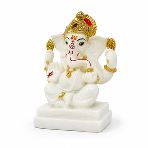 Handcrafted Ceramic Lord Ganesha <b>Statue</b> White with <b>Gold</b> Accents Traditional Design for Home Decor & Tabletop Display - Product Image 3