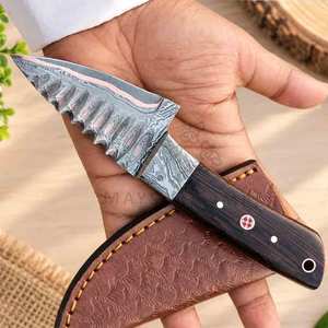 Couteau de chasse artisanal de qualité supérieure en acier damas cuivré, manche en bois de rose, lame à biseau, personnalisable OEM/ODM - Product Image 4