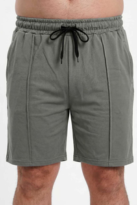 Shorts Bermuda en coton gris uni pour homme avec cordon de serrage à la taille, style décontracté - Product Image 5