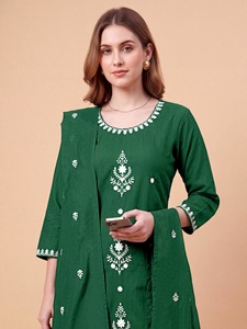 <b>Women</b>’s embroidered rayon <b>kurta</b> pant dupatta set elegant ethnic wear breathable fabric smooth texture festive graceful tradition - Product Image 1