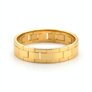 Brazalete de Oro Sólido de 14K, Joyería de Oro Real, Proveedor Mayorista, Pulseras Minimalistas de Oro de 14 Quilates, Diseño T Block Entrelazado, Ancho y Deportivo - Product Image 4