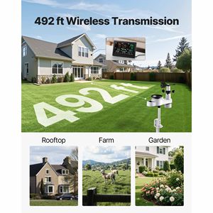 Stazione Meteo Wireless 5-in-1 con Display VA da 7,5 Pollici, Alimentazione Solare, Sensori Interni ed Esterni, Pluviometro, Termometri Domestici - Product Image 2