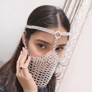 Voile de visage en chaîne d'aluminium fait main |   Coiffe Fantastique |   Masque de festival en chaîne |   Bijoux d'inspiration médiévale - Product Image 1