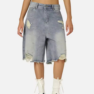 กางเกงยีนส์ขาสั้นผู้ชายแบบกำหนดเอง ประดับด้วยคริสตัล แต่งขอบขาดๆ สไตล์ฤดูร้อน - Product Image 3