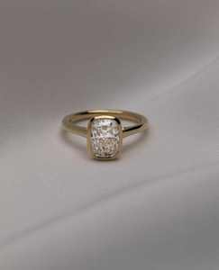Cushion Cut Moissanite Engagement <b>Ring</b> Gold Plated 925 <b>Sterling</b> <b>Silver</b> Bezel <b>Set</b> Minimalist Wedding Band for Women - Product Image 3
