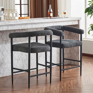 Set di 2 Sgabelli da Bar Moderni in Tessuto Bouclé con Struttura in Metallo e Braccioli per Isola Cucina o Bancone Bar - Product Image 3