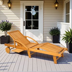 Sdraio Pieghevole a 4 Livelli Regolabili con Ruote, in Legno di Acacia e Ferro, per Patio, Piscina e Spiaggia - Product Image 2
