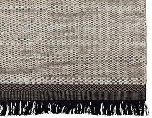 Alfombra de lana tejida a mano con tejido plano |   Alfombra Abstracta de Color Beige Natural con Borde Negro y Flecos |   Producto Ecológico Hecho a Mano Antibacteriano para Mascotas - Product Image 4