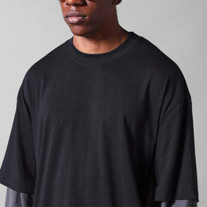 เสื้อยืดคอกลมเรียบง่ายแบบกำหนดเอง กำลังฮิต 2 in 1 แขนยาวสองชั้น เสื้อยืดแขนสองชั้นสำหรับผู้ชาย - Product Image 3