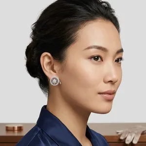 Boucles d'oreilles classiques en or blanc avec diamants ronds brillants, bijoux de mariage pour femmes, diamant naturel certifié IGI couleur D - Product Image 1