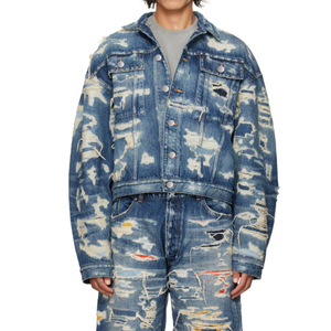Chaqueta vaquera vintage informal de alta calidad para hombre, ropa de hombre, chaqueta de mezclilla teñida lisa para hombre, hecha en Pakistán. - Product Image 3