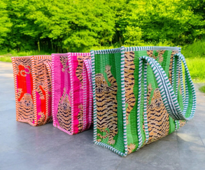 Oversized Large Quilted Weekend Tote <b>Bag</b> - Cotton Block Printed Overnight <b>Bag</b> Grocery Shopping Travel Handmade <b>Bags</b> For Women - Product Image 6