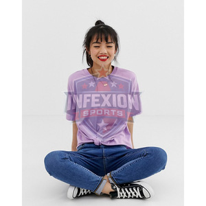 T-shirt ample à col rond pour femme, couleur unie, manches courtes, jersey tricoté en coton, style printemps-été - Product Image 3