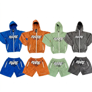 Ensemble veste coupe-vent à capuche et short de marque Rare, unisexe, streetwear, printemps, léger, polyester, fermeture éclair sur le devant, design imprimé - Product Image 2