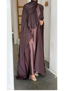 Full Length Womens Solid <b>Black</b> <b>Button</b> Front Abaya Dress With Matching Hijab Straight Sleeve Round Neck Polyester Modest Wear - Product Image 3