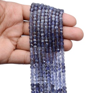 AAA+ Iolite 4mm-5mm Cube Faceted Beads Natural Multi Blue Iolite Semi Precious Gemstone 3D Box Briolette Fancy Beads For Jewelry - Product Image 3