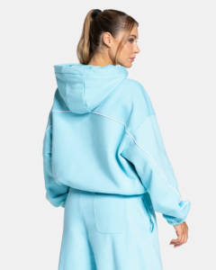 Women's 2 in 1 Tracksuit <b>Set</b> light blue Full Length Loose Fit Solid Color 100% Cotton Line piping contrast trending tracksuit - Product Image 5