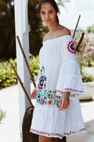 Celmia — robe courte bohème pour femmes, confort, sur mesure, jolie robe à épaules dénudées, Aari multicolores brodées, manches à volants, tunique, robe courte pour dames, été 2019