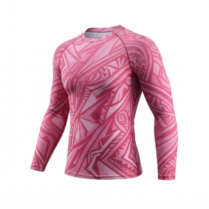 เสื้อรัดรูปแขนยาวสำหรับผู้ชาย ลายพิมพ์แบบ Heat-Transfer ป้องกันรังสียูวี สีฟ้าเขียว ลายเรขาคณิต แห้งเร็ว พร้อมโลโก้ด้านหน้า - Product Image 1