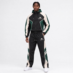 <b>mens</b> <b>green</b> beige rust color block hooded tracksuit windbreaker jacket <b>cargo</b> track <b>pants</b> set streetwear two piece outfit suit - Product Image 2