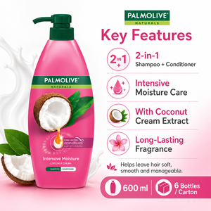 Palmolive Naturals Intensive Moisture Coconut Cream <b>Shampoo</b> 600ml | 2-in-1 Smoothing Straightening - Product Image 2